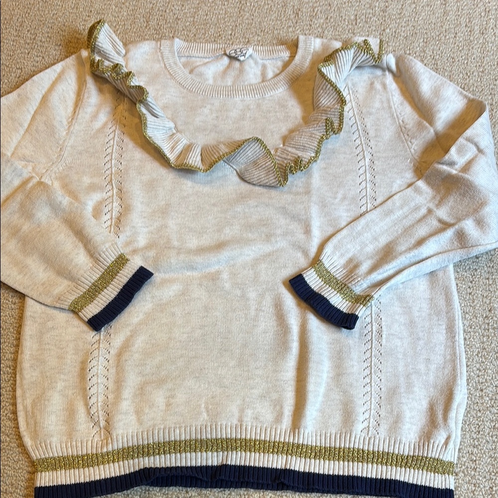 Egg New York Stylish Cream Sweater with Ruffle Detail